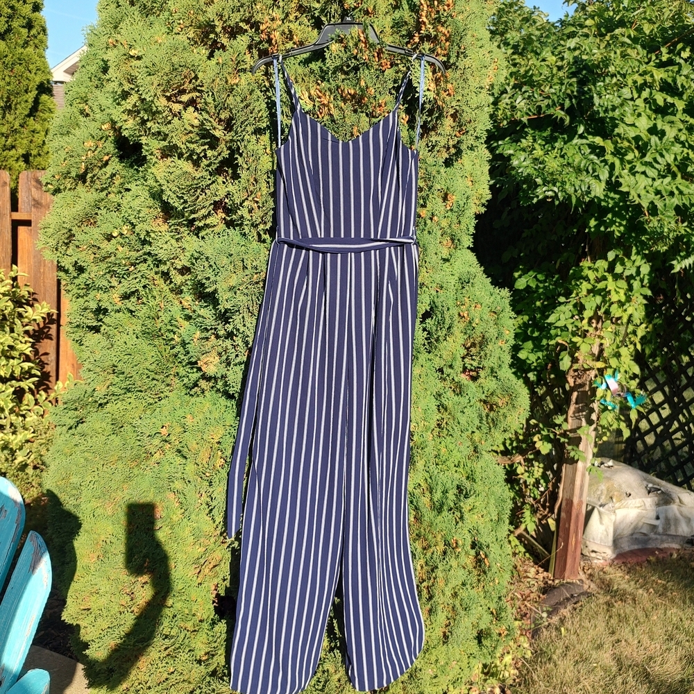 Monteau Navy and White Striped Jumpsuit